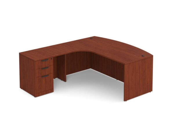 Bowfront L Shaped Desk with Left Hand Return - Box/Box/File Storage Pedestal - Cherry