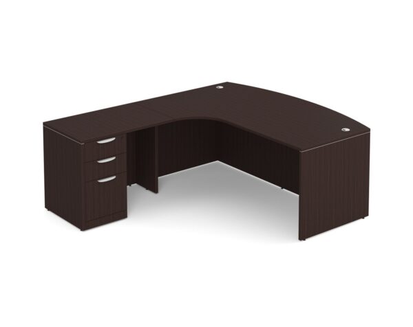 Bowfront L Shaped Desk with Left Hand Return - Box/Box/File Storage Pedestal - Espresso