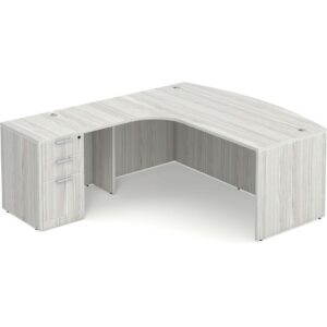 Bowfront L Shaped Desk with Left Hand Return - Box/Box/File Storage Pedestal - Silver Birch