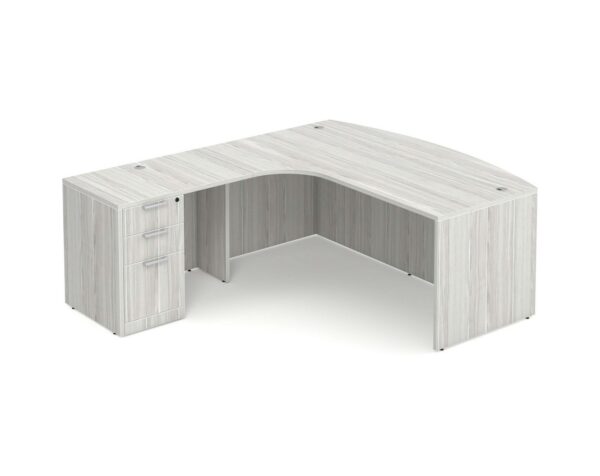 Bowfront L Shaped Desk with Left Hand Return - Box/Box/File Storage Pedestal - Silver Birch