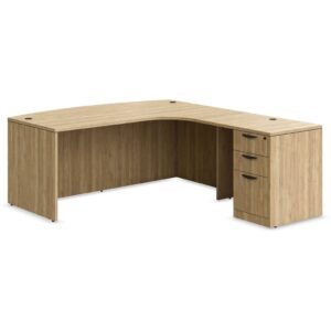 Bowfront L Shaped Desk with Right Hand Return - Box/Box/File Storage Pedestal - Aspen