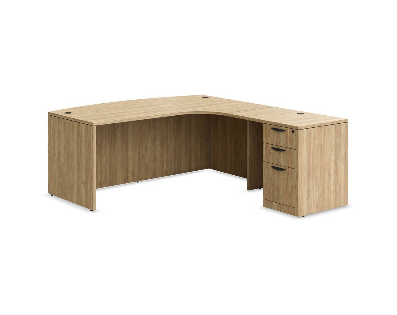 Bowfront L Shaped Desk with Right Hand Return - Box/Box/File Storage Pedestal - Aspen