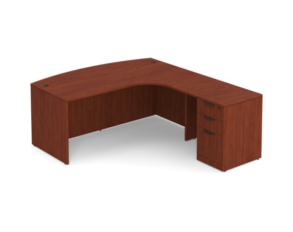 Bowfront L Shaped Desk with Right Hand Return - Box/Box/File Storage Pedestal - Cherry