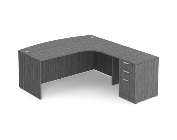 Bowfront L Shaped Desk with Right Hand Return - Box/Box/File Storage Pedestal - Newport Grey