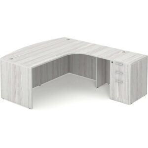 Bowfront L Shaped Desk with Right Hand Return - Box/Box/File Storage Pedestal - Silver Birch