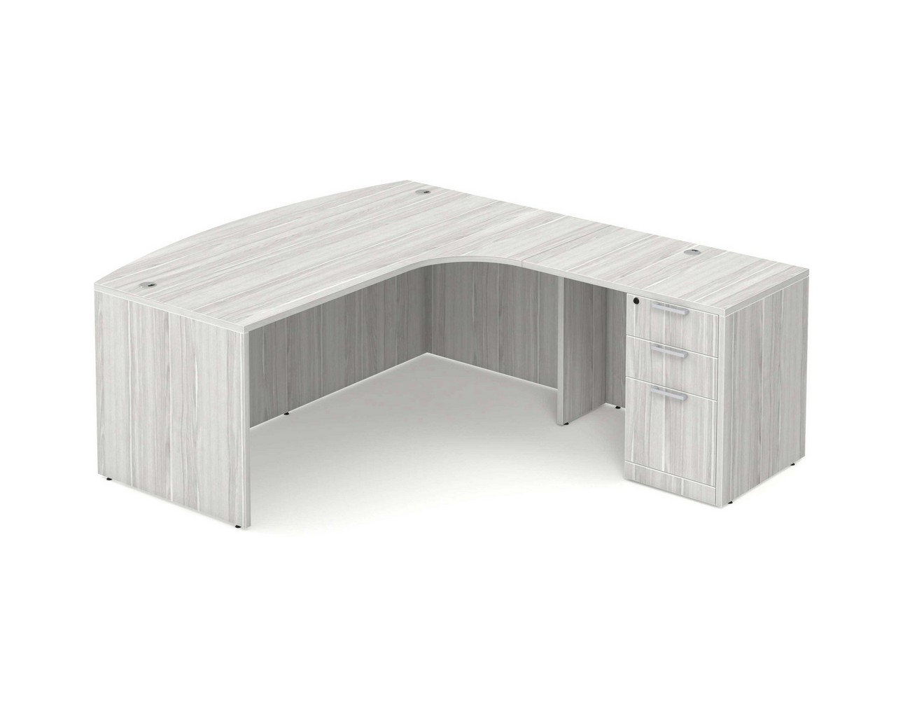 Bowfront L Shaped Desk with Right Hand Return - Box/Box/File Storage Pedestal - Silver Birch