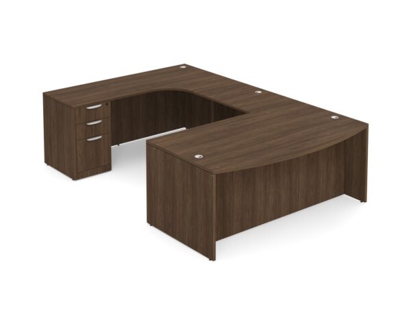 U Shaped Desk with Left Hand Square Corner Return - Modern Walnut