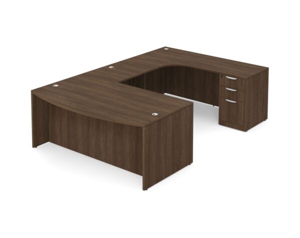 U Shaped Desk with Right Hand Square Corner Return - Modern Walnut