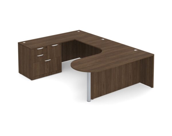 U Shaped Desk with Left Hand Bullet Return - Modern Walnut