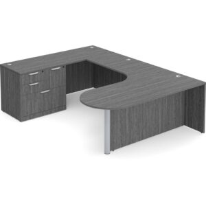 U Shaped Desk with Left Hand Bullet Return - Newport Grey