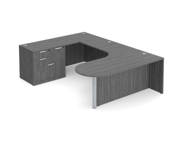 U Shaped Desk with Left Hand Bullet Return - Newport Grey