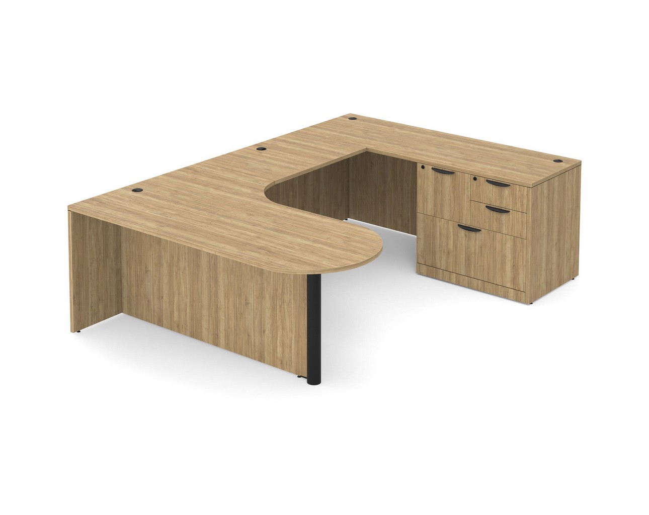 U Shaped Desk with Right Hand Bullet Return - Aspen