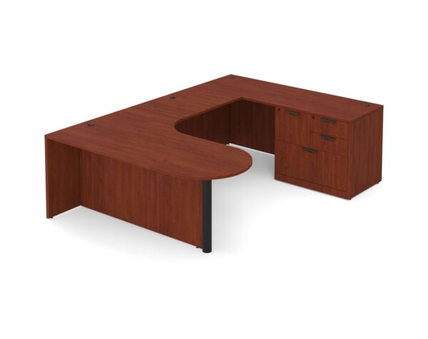 U Shaped Desk with Right Hand Bullet Return - Cherry