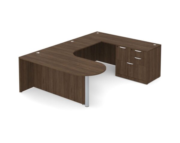 U Shaped Desk with Right Hand Bullet Return - Modern Walnut