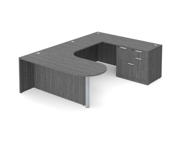 U Shaped Desk with Right Hand Bullet Return - Newport Grey