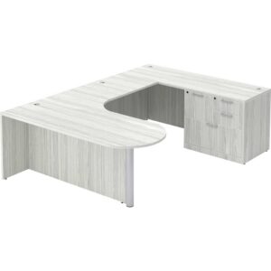 U Shaped Desk with Right Hand Bullet Return - Silver Birch