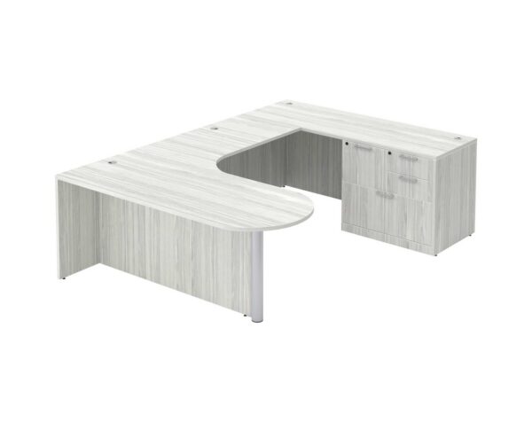 U Shaped Desk with Right Hand Bullet Return - Silver Birch