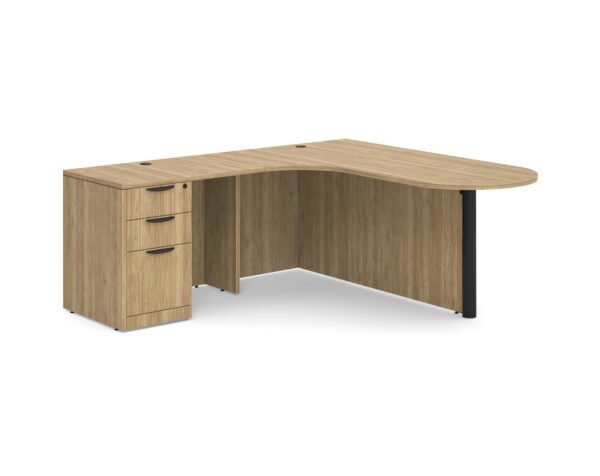 L Shaped Desk - Bullet Left Hand Return - Full Pedestal - Aspen