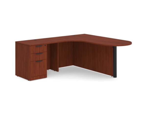 L Shaped Desk - Bullet Left Hand Return - Full Pedestal - Cherry