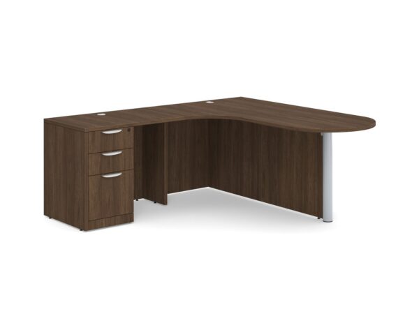 L Shaped Desk - Bullet Left Hand Return - Full Pedestal - Modern Walnut