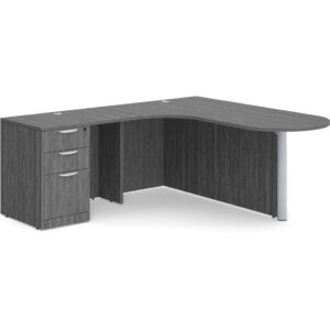 L Shaped Desk - Bullet Left Hand Return - Full Pedestal - Newport Grey