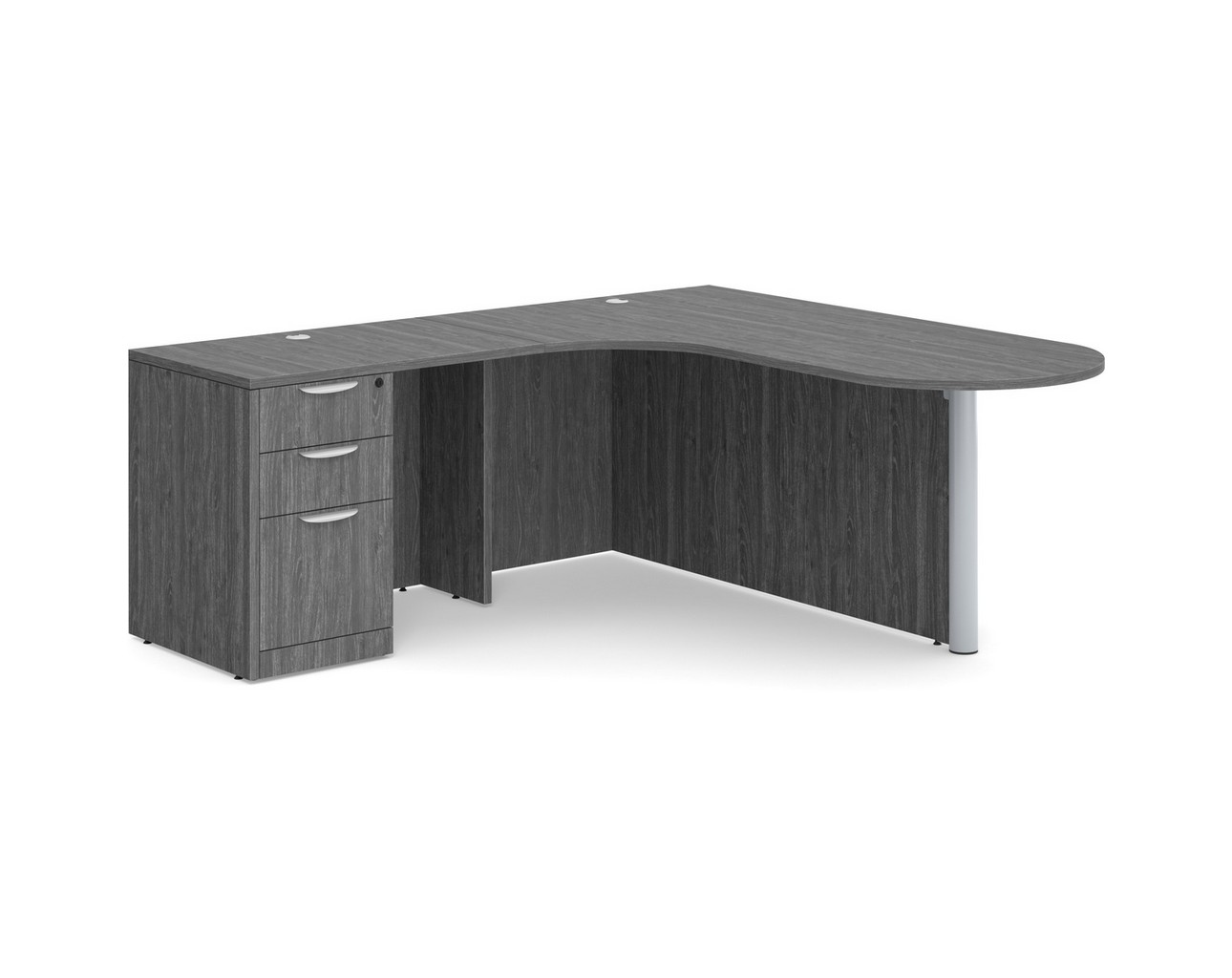 L Shaped Desk - Bullet Left Hand Return - Full Pedestal - Newport Grey