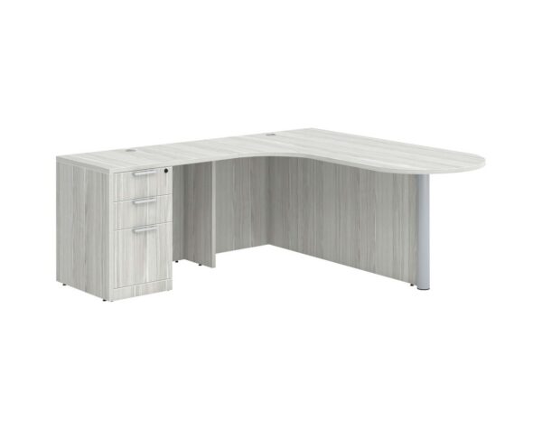 L Shaped Desk - Bullet Left Hand Return - Full Pedestal - Silver Birch