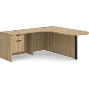 L Shaped Desk - Bullet Left Hand Return - 3/4 Pedestal - Aspen