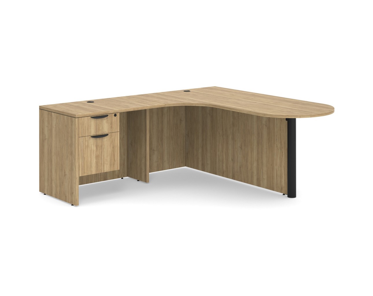 L Shaped Desk - Bullet Left Hand Return - 3/4 Pedestal - Aspen