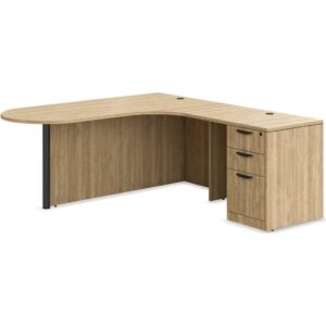 L Shaped Desk - Bullet Right Hand Return - Full Pedestal - Aspen