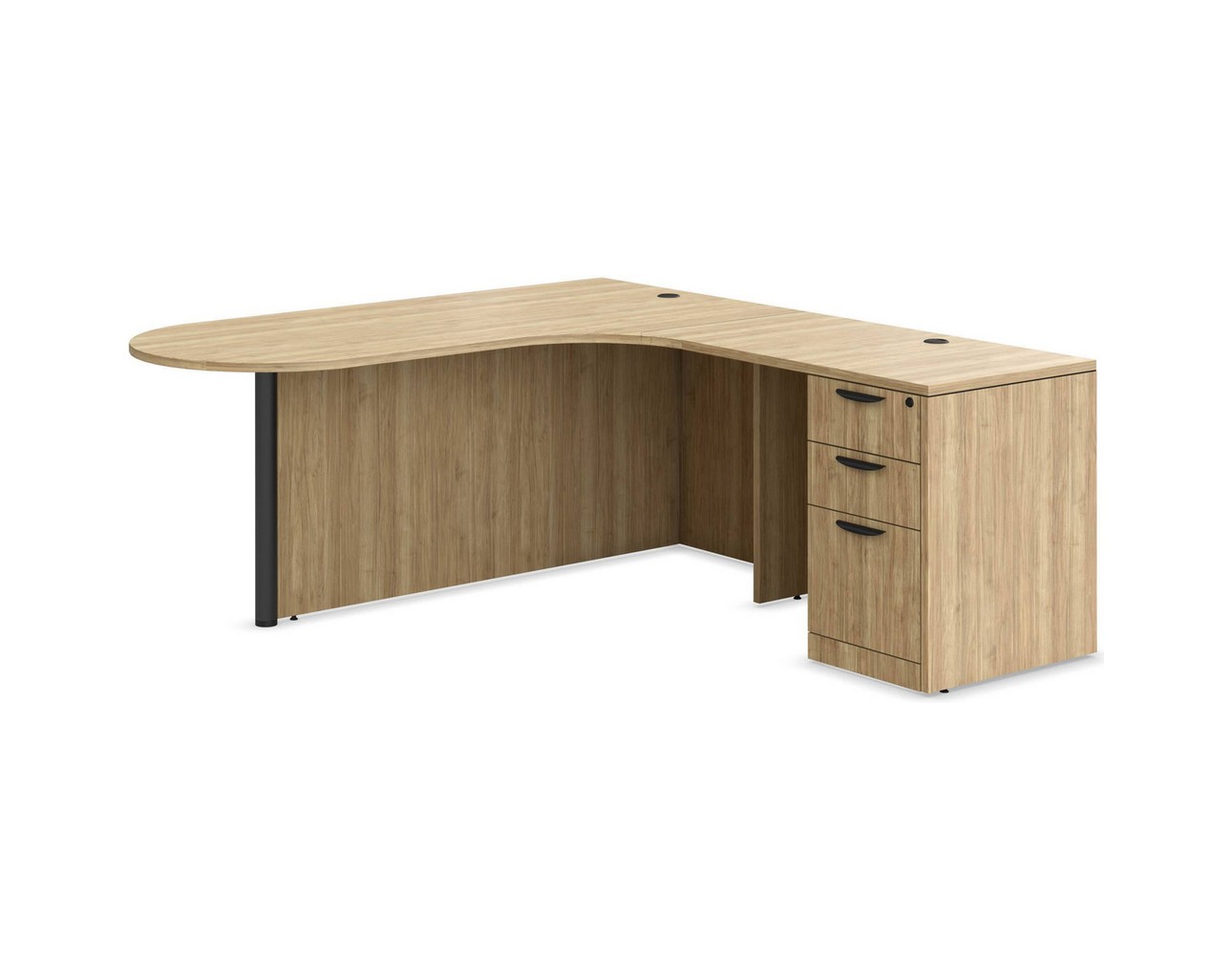 L Shaped Desk - Bullet Right Hand Return - Full Pedestal - Aspen