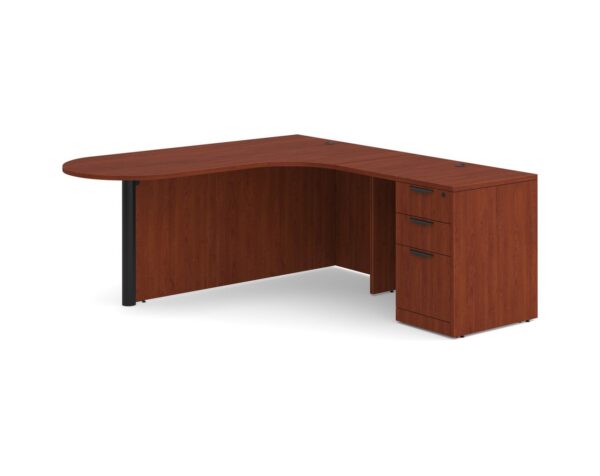 L Shaped Desk - Bullet Right Hand Return - Full Pedestal - Cherry