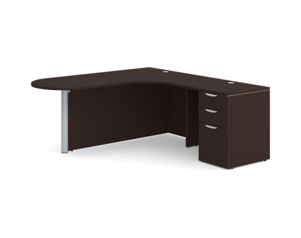 L Shaped Desk - Bullet Right Hand Return - Full Pedestal - Espresso