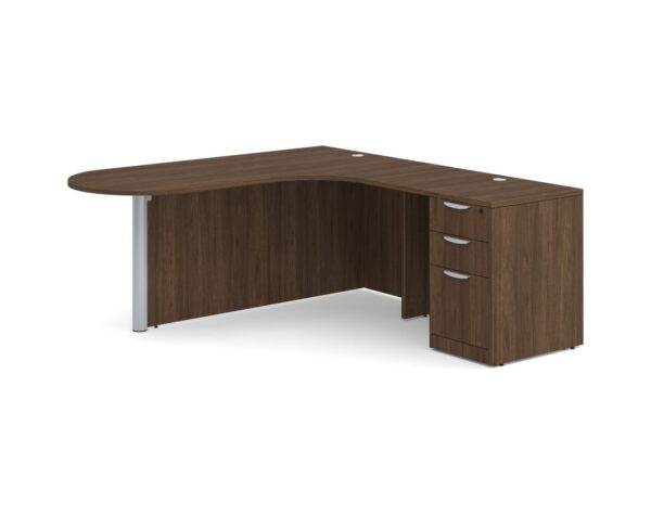 L Shaped Desk - Bullet Right Hand Return - Full Pedestal - Modern Walnut