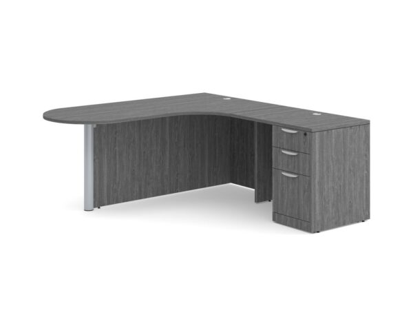 L Shaped Desk - Bullet Right Hand Return - Full Pedestal - Newport Grey