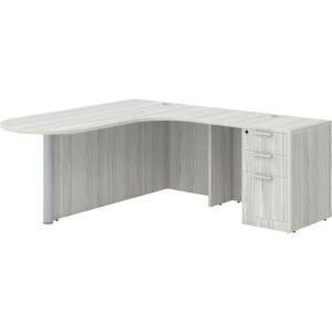 L Shaped Desk - Bullet Right Hand Return - Full Pedestal - Silver Birch