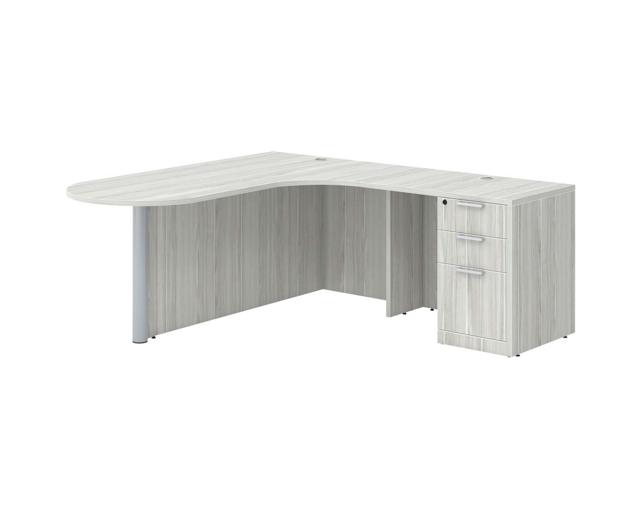 L Shaped Desk - Bullet Right Hand Return - Full Pedestal - Silver Birch