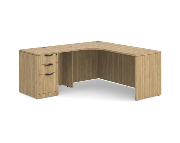 L Shaped Desk Radius with Left Hand Return - Box/Box/File Storage Pedestal - Aspen