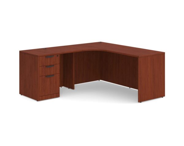 L Shaped Desk Radius with Left Hand Return - Box/Box/File Storage Pedestal - Cherry