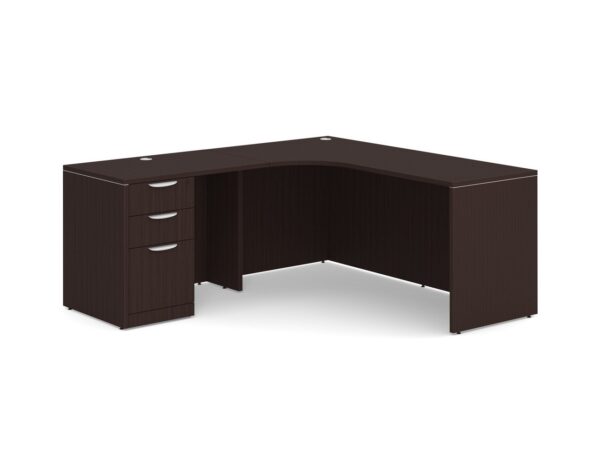 L Shaped Desk Radius with Left Hand Return - Box/Box/File Storage Pedestal - Espresso