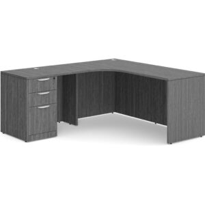 L Shaped Desk Radius with Left Hand Return - Box/Box/File Storage Pedestal - Newport Grey