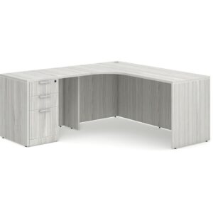 L Shaped Desk Radius with Left Hand Return - Box/Box/File Storage Pedestal - Silver Birch