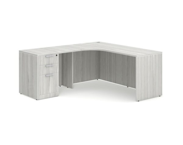 L Shaped Desk Radius with Left Hand Return - Box/Box/File Storage Pedestal - Silver Birch