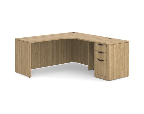 L Shaped Desk Radius with Right Hand Return - Box/Box/File Storage Pedestal - Aspen