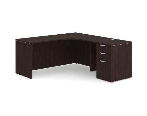 L Shaped Desk Radius with Right Hand Return - Box/Box/File Storage Pedestal - Espresso