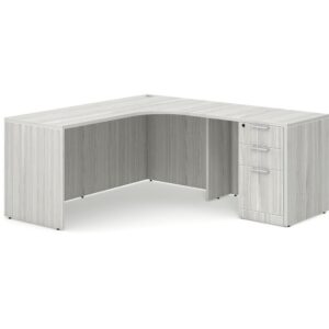 L Shaped Desk Radius with Right Hand Return - Box/Box/File Storage Pedestal - Silver Birch