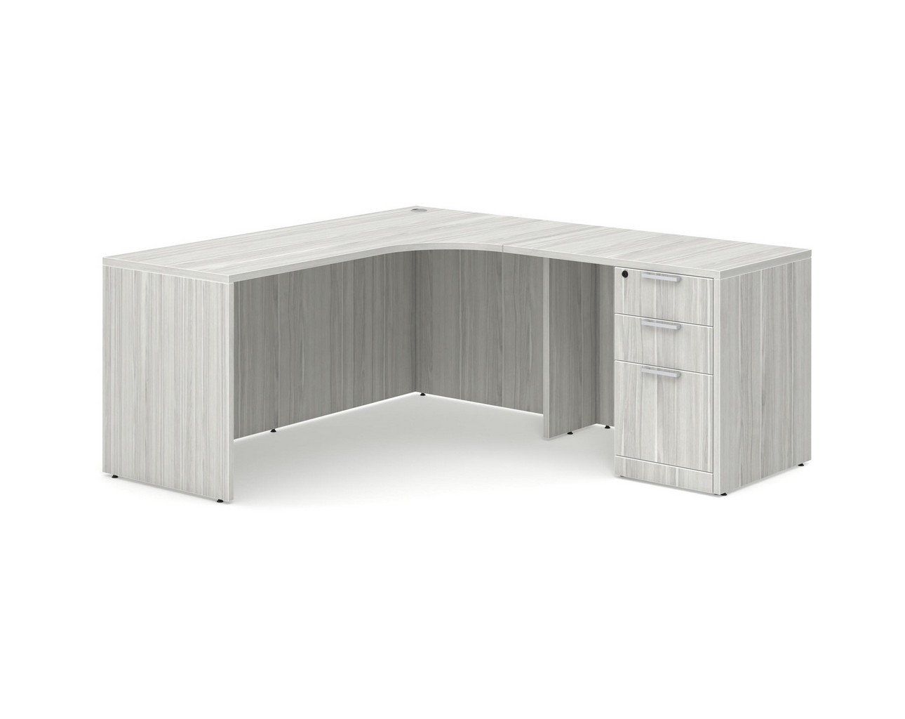 L Shaped Desk Radius with Right Hand Return - Box/Box/File Storage Pedestal - Silver Birch