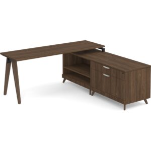 Signature L Shaped Desk - Wood Legs - Modern Walnut