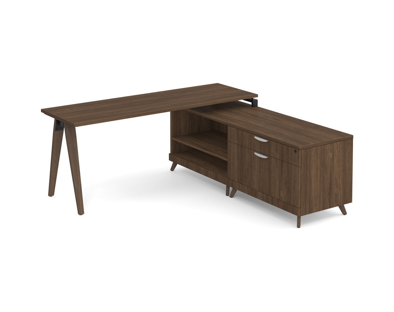 Signature L Shaped Desk - Wood Legs - Modern Walnut