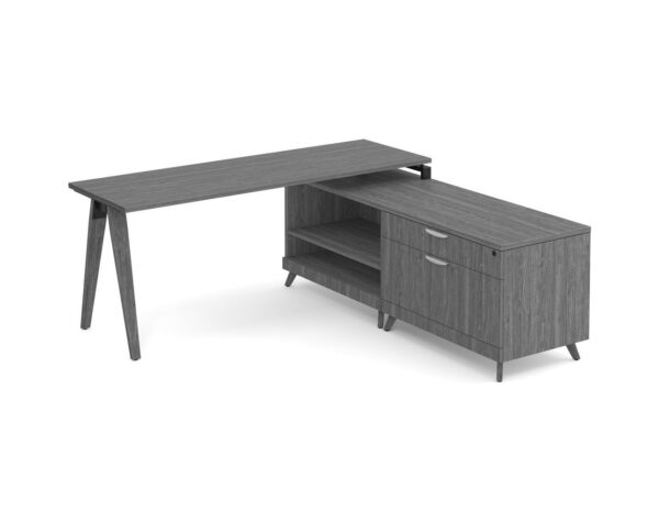 Signature L Shaped Desk - Wood Legs - Newport Grey